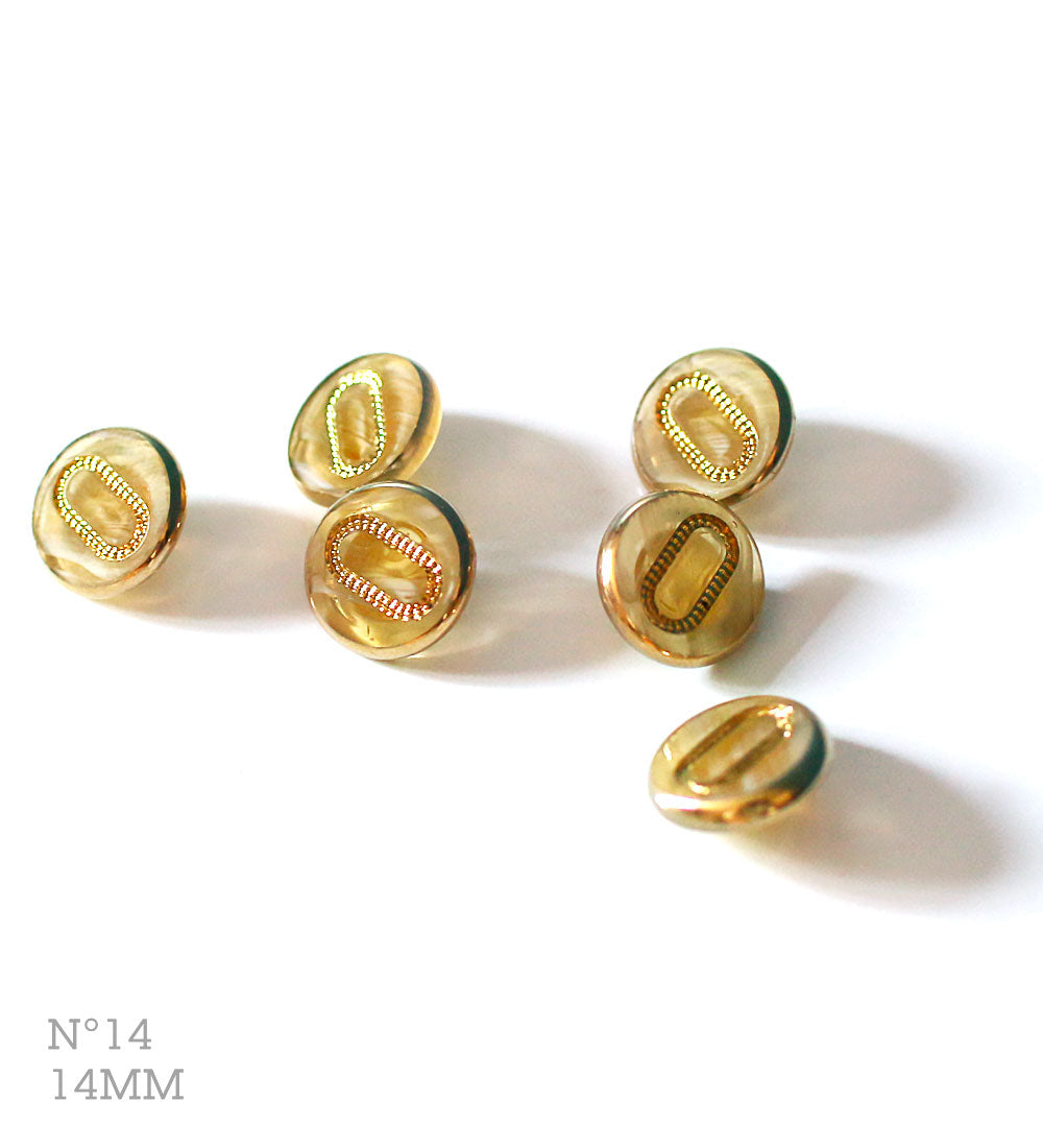 No.14 | Boutons identiques vintages en verre, transparent & doré 14 mm | Lot de 6