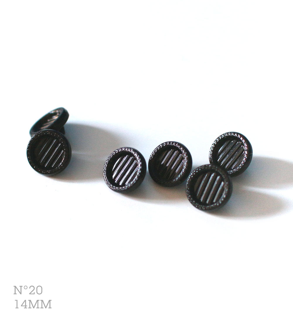 No.20 | Boutons identiques vintages en verre, noir 14 mm | Lot de 6
