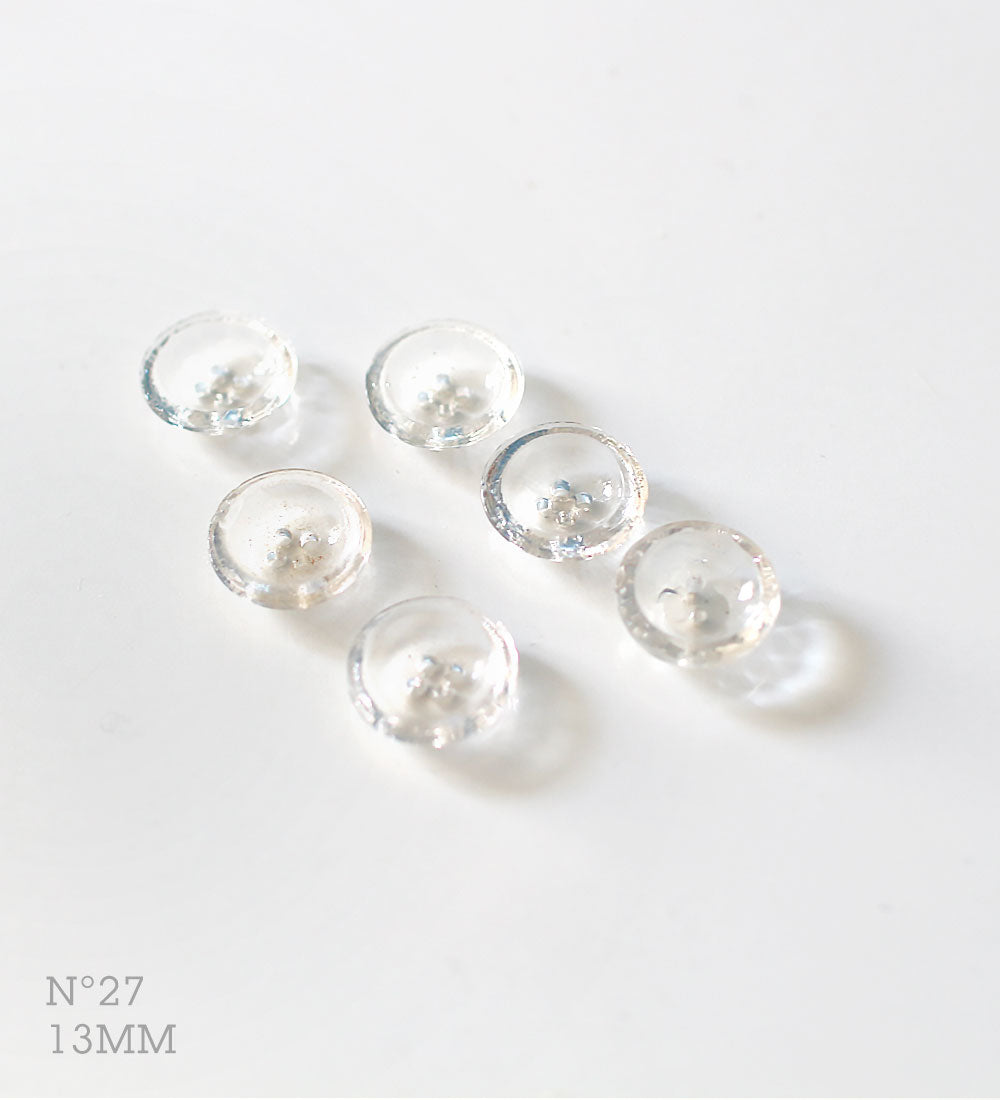 No.27 | Boutons presque identiques vintages en verre transparent 13 mm | Lot de 6