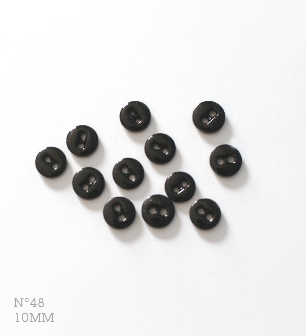 No.48 | Boutons identiques vintages en verre, noir 10 mm | Lot de 12