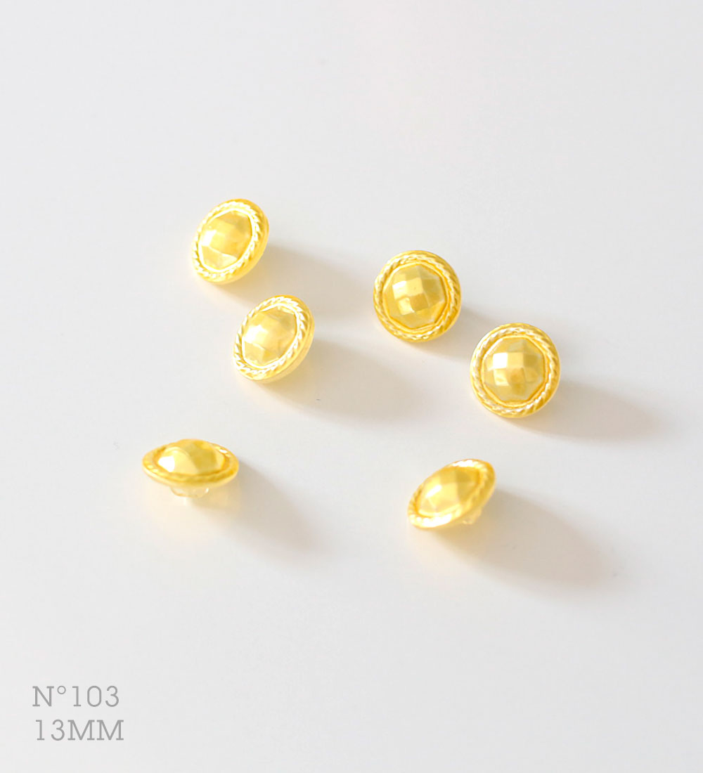 No.103 | Boutons identiques vintages en verre, jaune nacré 13 mm | Lot de 6