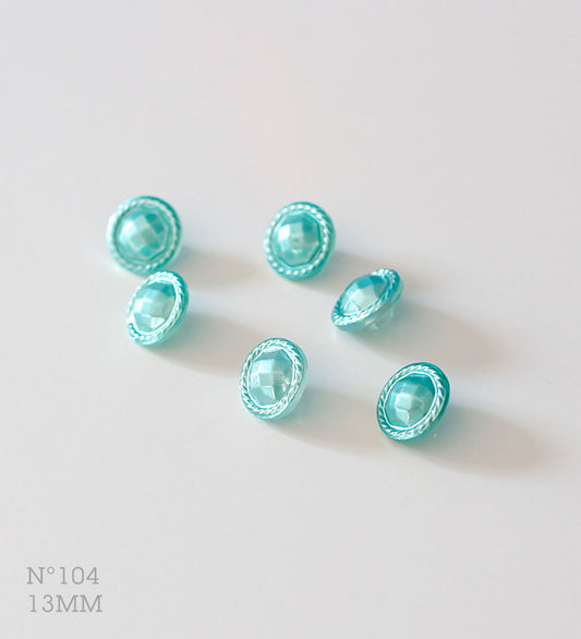 No.104 | ヴィンテージガラス同型ボタン（パールグリーンブルー） 13mm | 6個セット