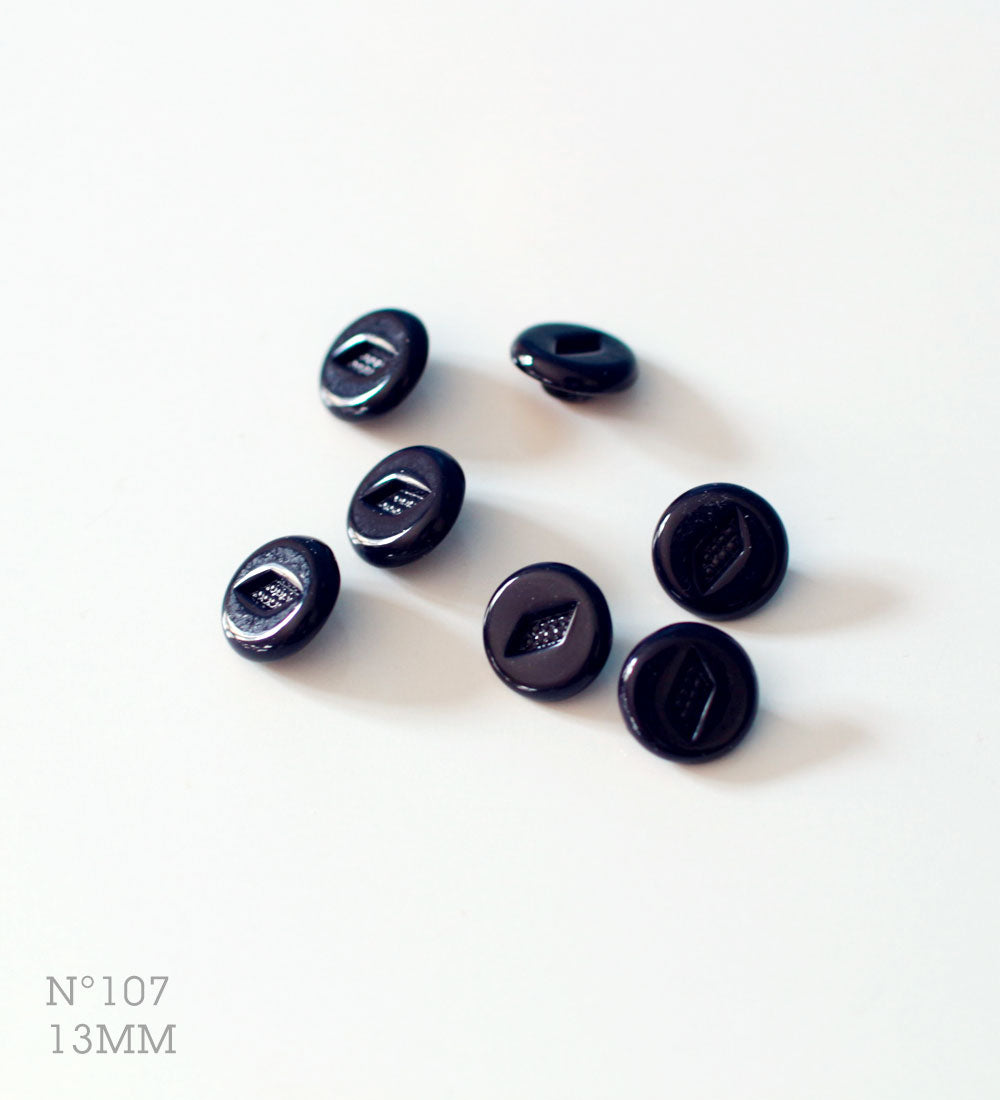 No.107 | Boutons identiques vintages en verre, bleu marine foncé 13 mm | Lot de 7