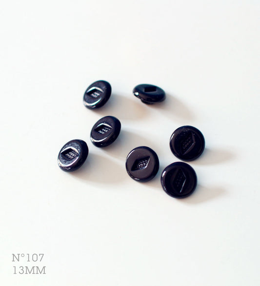 No.107 | ヴィンテージガラス同型ボタン（ダークネイビー） 13mm | 7個セット