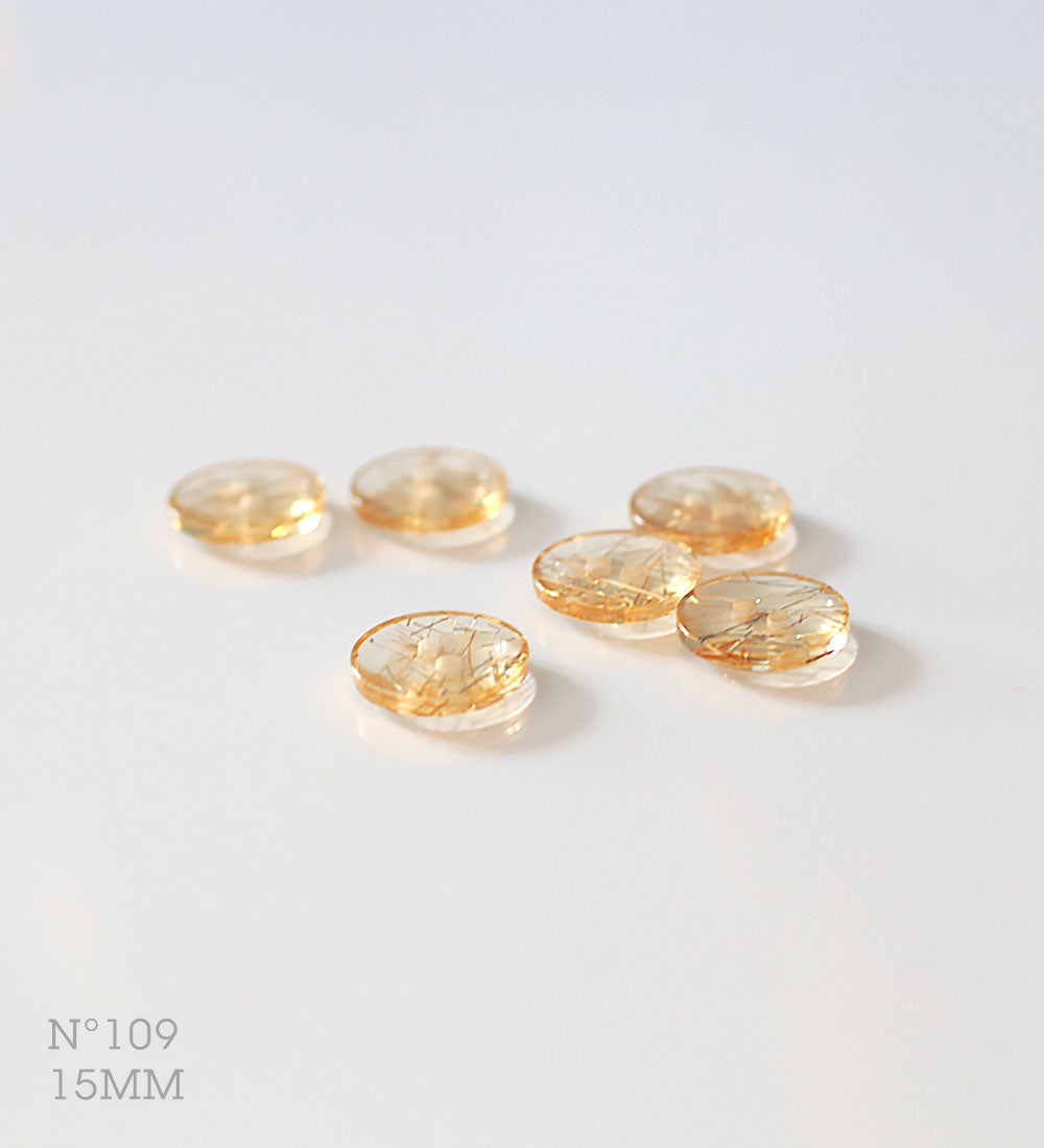No.109 | ヴィンテージ透明プラスチック同型ボタン（ゴールドラメ入り） 15mm | 6個セット