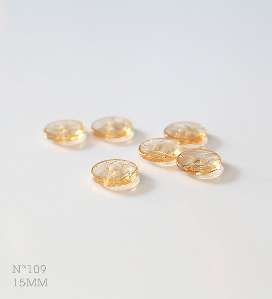 No.109 | ヴィンテージ透明プラスチック同型ボタン（ゴールドラメ入り） 15mm | 6個セット