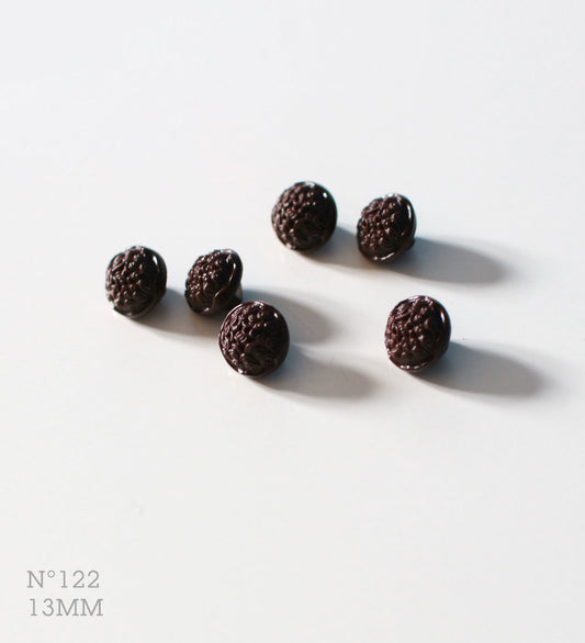 No.122 | ヴィンテージガラス同型ボタン（ブラウン） 13mm | 6個セット