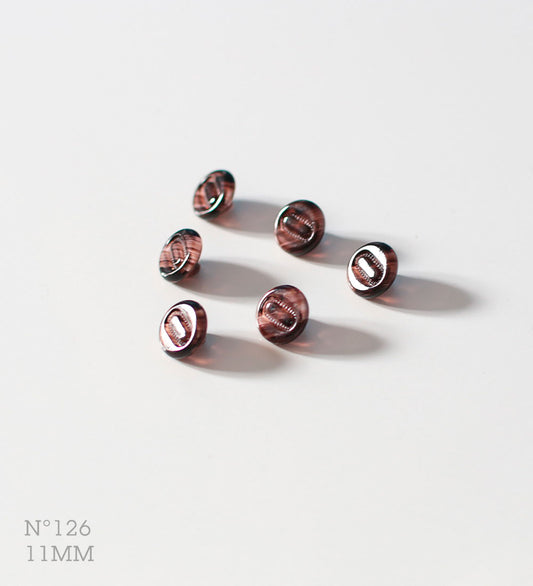 No.126 | ヴィンテージ透明ガラス同型ボタン（プラムブラウン系グラデーション） 11mm | 6個セット