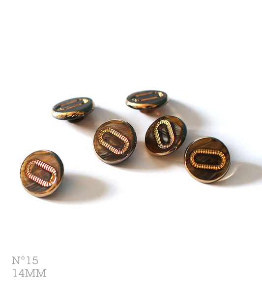 No.15 | ヴィンテージガラス同型ボタン（透明＆ゴールド） 14mm | 6個セット