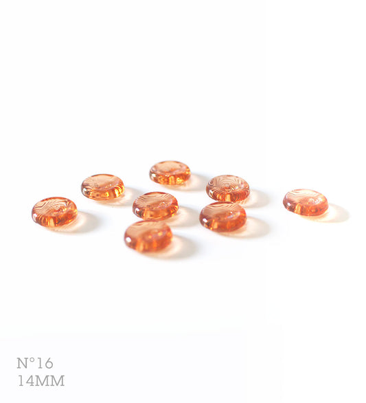 No.16 | ヴィンテージ透明プラスチック同型ボタン（オレンジブラウン） 14mm | 8個セット