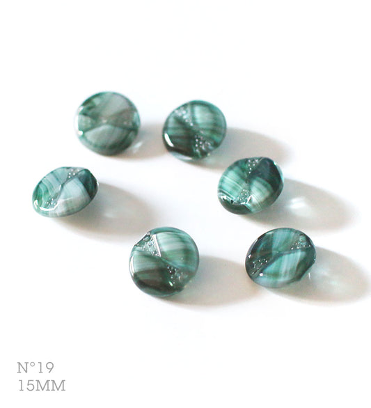 No.19 | ヴィンテージガラス同型ボタン（グリーン系グラデーション） 15mm | 6個セット