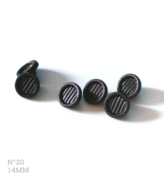 No.20 | ヴィンテージガラス同型ボタン（ブラック） 14mm | 6個セット