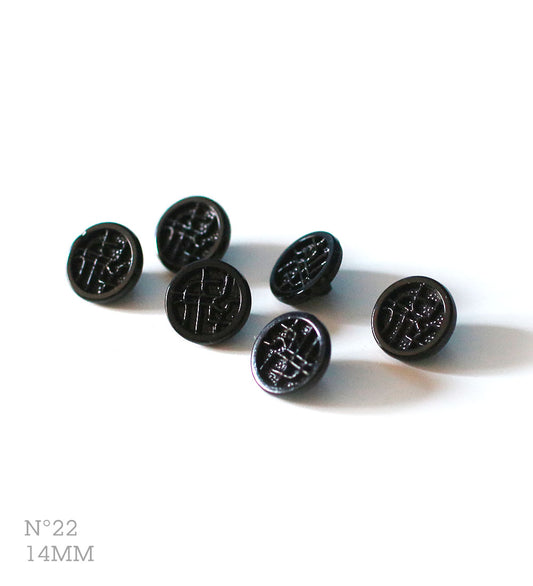 No.22 | ヴィンテージガラス同型ボタン（ブラック） 14mm | 6個セット