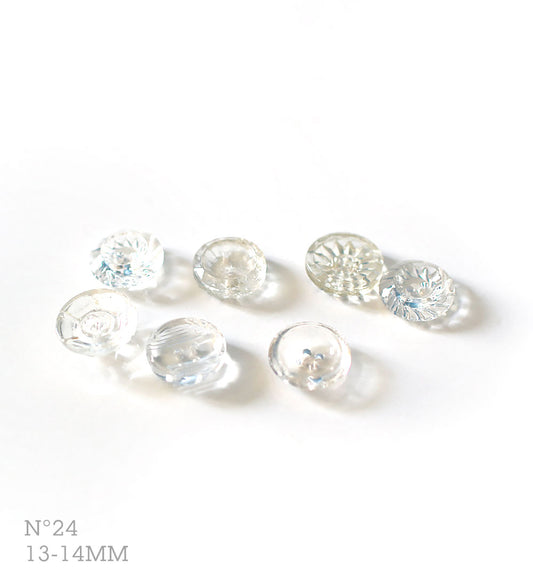 No.24_ ヴィンテージ透明ガラスアソートボタン 13-14mm | 7個セット