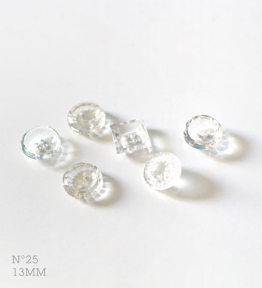 No.25 | ヴィンテージ透明ガラスアソートボタン 13mm | 6個セット