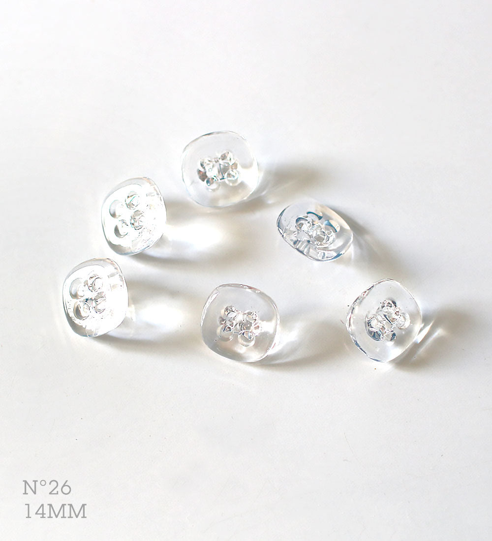 No.26 | Boutons vintages identiques en verre transparent 14 mm | Lot de 6