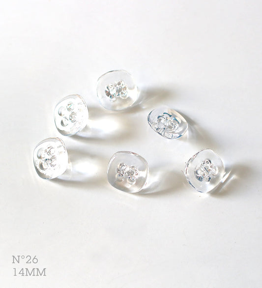 No.26 | ヴィンテージ透明ガラス同型ボタン 14mm | 6個セット