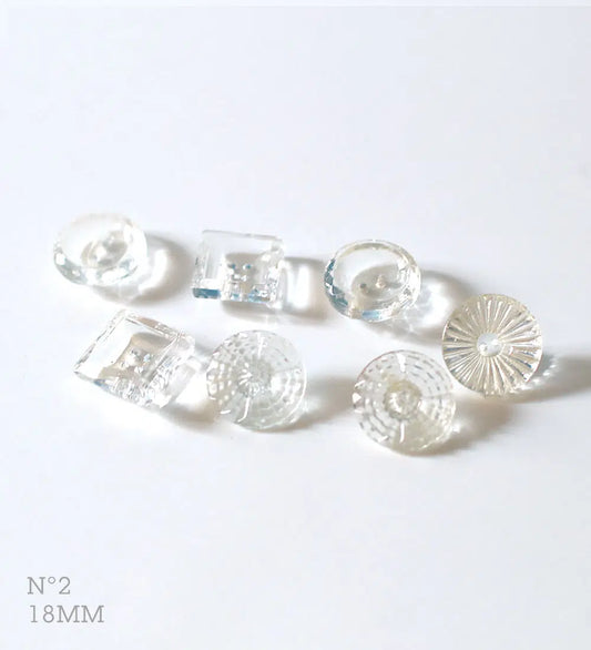 No.2 | ヴィンテージ 透明ガラスボタン各種 18 mm | 7個セット