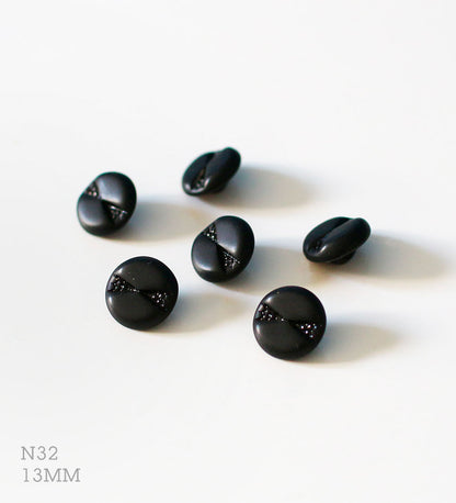 No.32 | Boutons identiques vintages en verre, noir 13 mm | Lot de 6