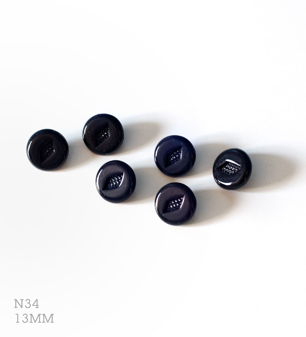 No.34_ 6 boutons identiques vintages en verre, bleu marine foncé 13 mm