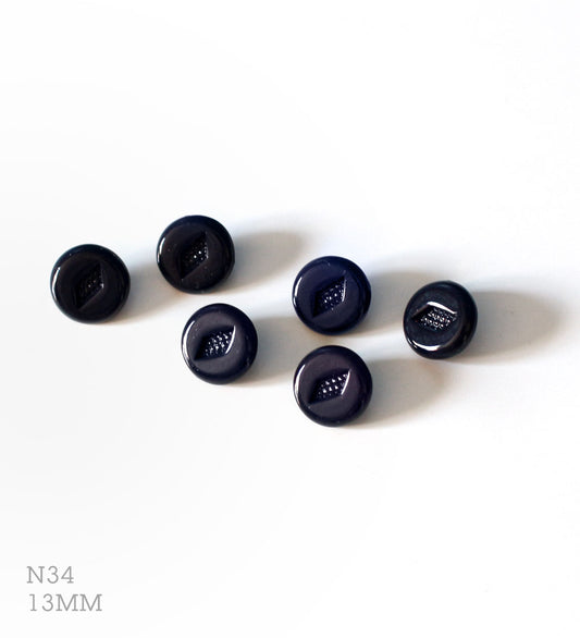 No.34_ ヴィンテージガラス同型ボタン（ダークネイビー） 13mm | 6個セット