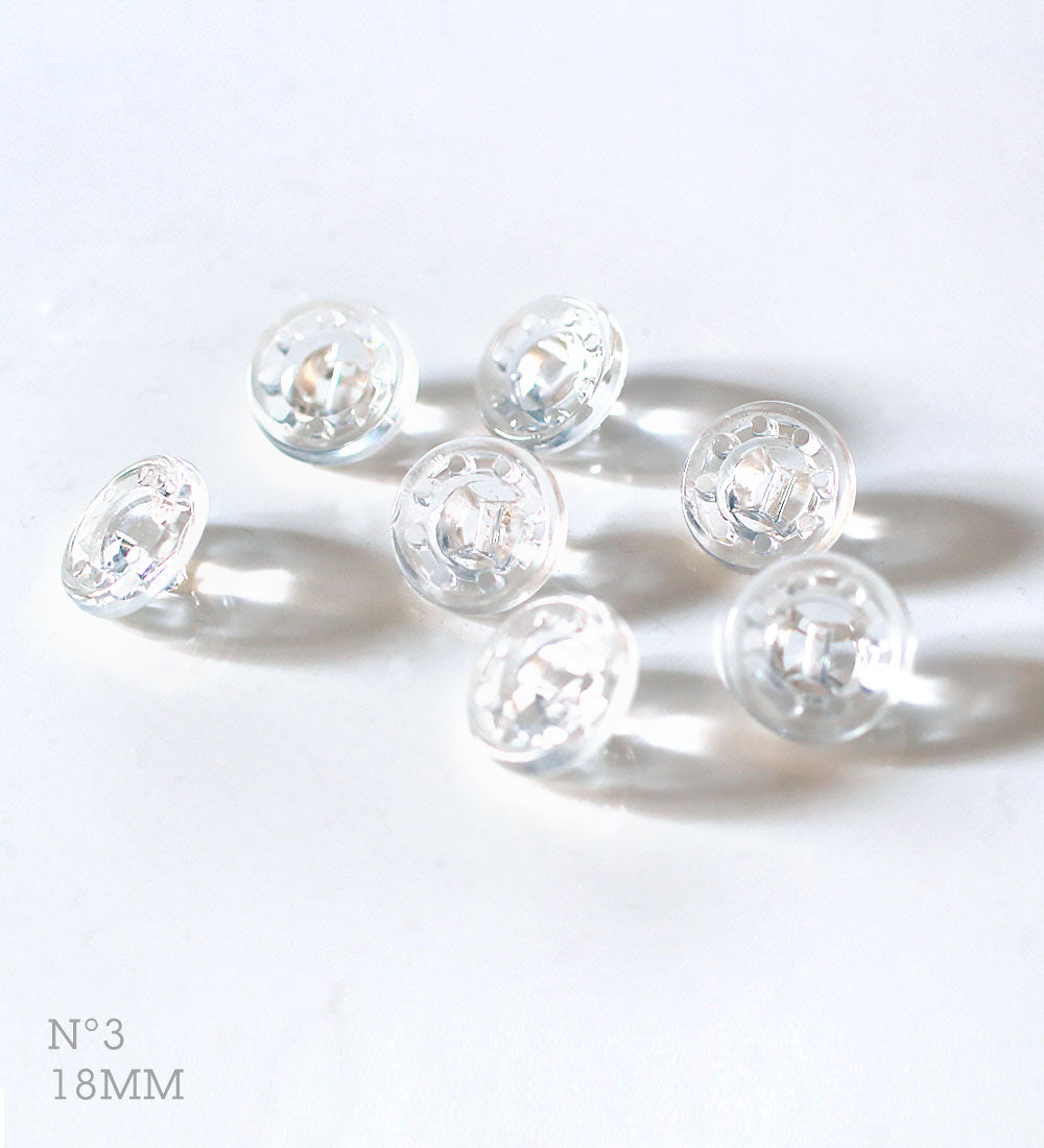 No.3 | Boutons identiques vintages en verre clair transparent 18 mm | Lot de 7