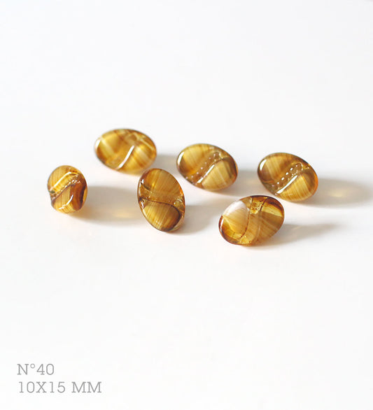 No.40_ ヴィンテージオーバル型ガラス同型ボタン（オーカー系グラデーション） 10x15mm | 6個セット