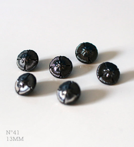 No.41 | ヴィンテージガラス同型ボタン（光沢のあるブラック） 13mm | 6個セット