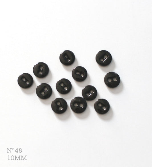 No.48 | ヴィンテージガラス同型ボタン（ブラック） 10mm | 12個セット