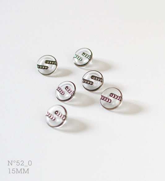 No.52_0 | ヴィンテージガラス同型ボタン（半透明半曇りガラス＆シルバー） 15mm | 6個セット