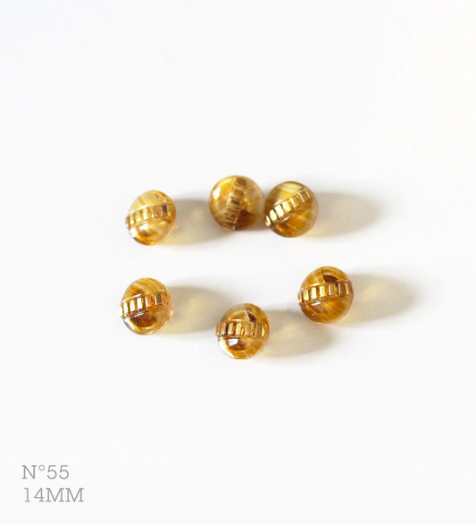 No.55 | ヴィンテージガラス同型ボタン（透明＆ゴールド） 14mm | 6個セット