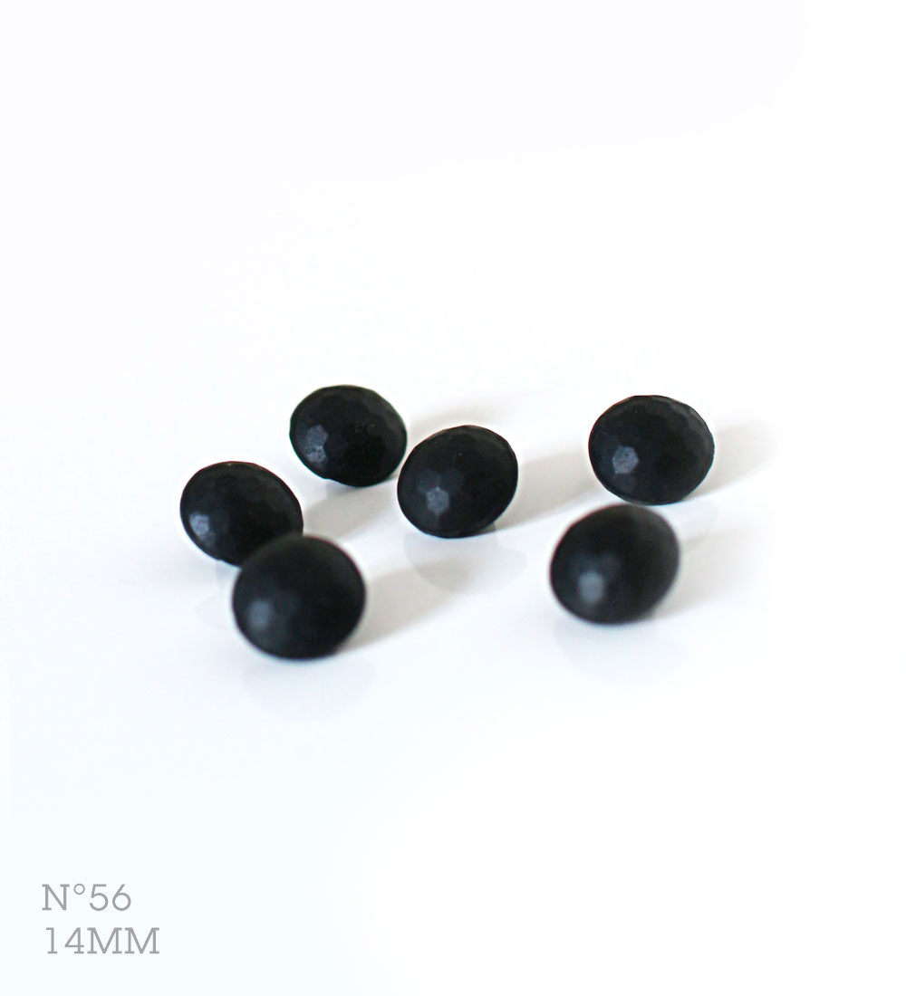 No.56 | Boutons identiques vintages en verre mat, noir 14 mm | Lot de 6