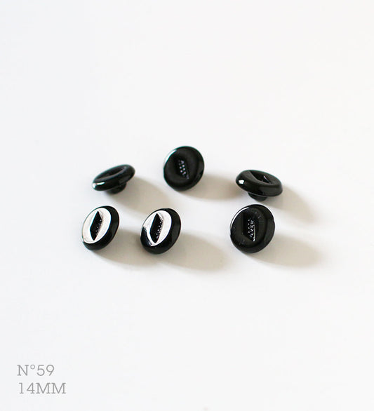 No.59 | ヴィンテージガラス同型ボタン（ブラック） 14mm | 6個セット