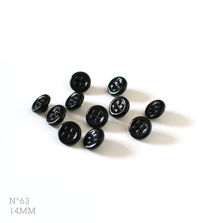 No.63 | Boutons identiques vintages en verre, noir 14 mm | Lot de 11