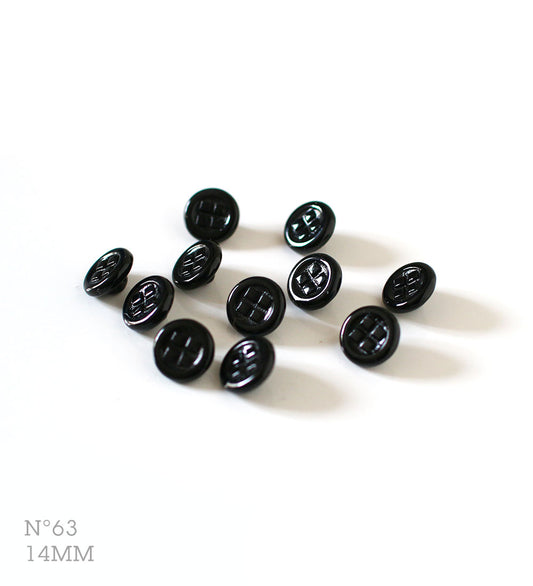 No.63 | ヴィンテージガラス同型ボタン（ブラック） 14mm | 11個セット