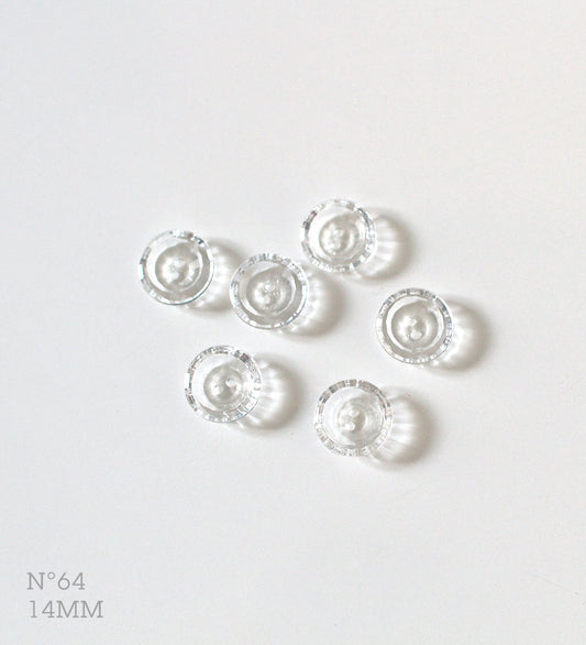 No.64 | ヴィンテージ透明ガラス同型ボタン 14mm | 6個セット