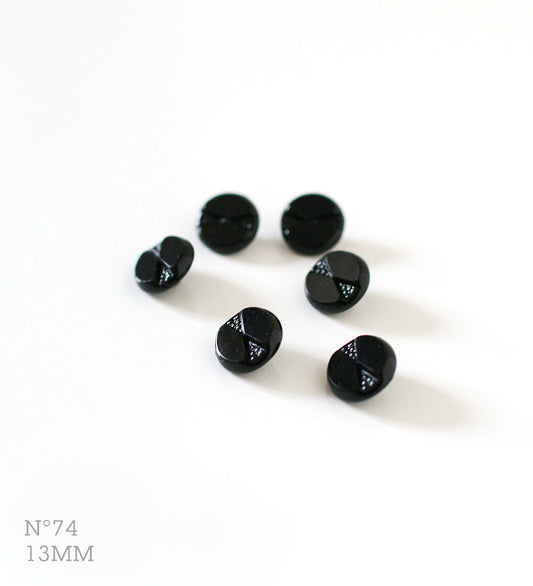 No.74 | ヴィンテージガラス同型ボタン（ブラック） 13mm | 6個セット