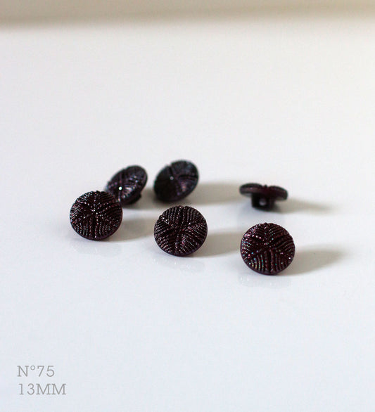 No.75 | ヴィンテージガラス同型ボタン（光沢のあるダークボルドー） 13mm | 6個セット