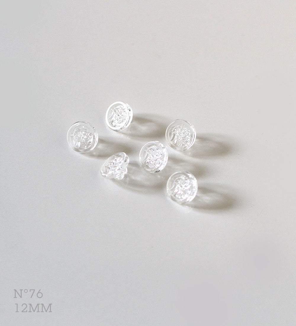 No.76 | Boutons identiques vintages en verre transparent 13 mm | Lot de 6