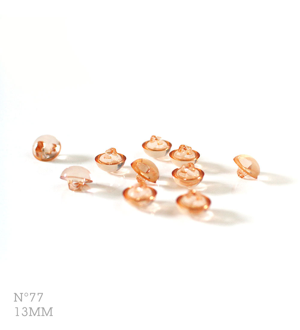 No.77 | Boutons identiques vintages en plastique transparent légèrement orangé 13 mm | Lot de 10