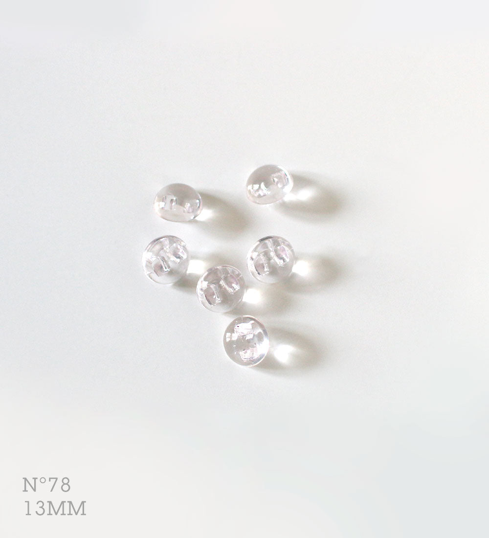 No.78 | Boutons identiques vintages en plastique transparent à peine violet 13 mm | Lot de 6