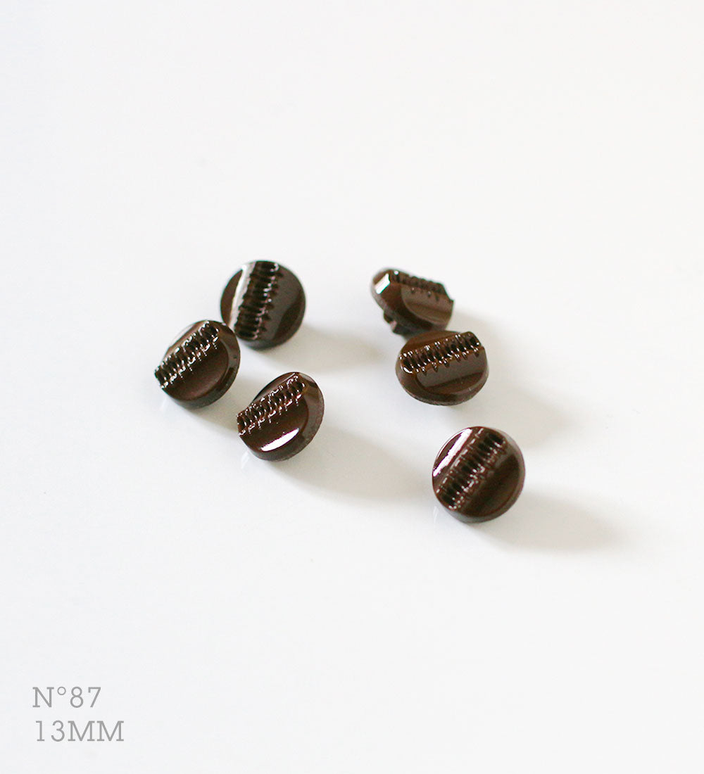No.87 | Boutons identiques vintages en verre, marron 13 mm | Lot de 6