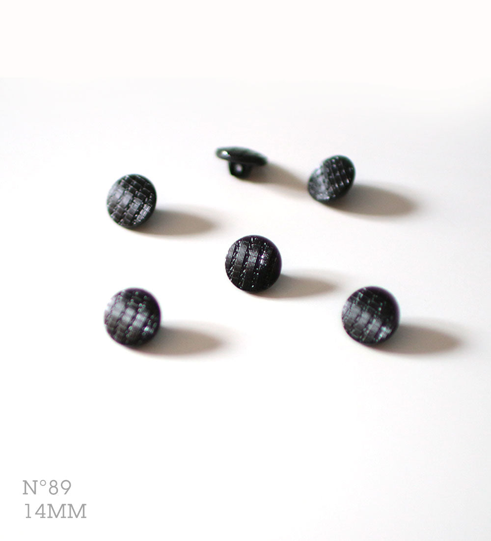 No.89 | Boutons identiques vintages en verre, noir 14 mm | Lot de 6