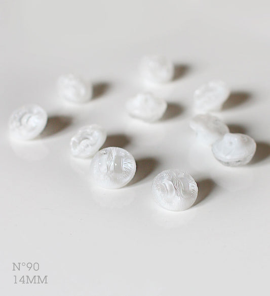 No.90 | ヴィンテージガラス同型ボタン（透明＆ホワイト） 14mm | 10個セット