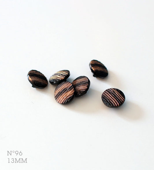 No.96 | ヴィンテージ黒ガラス金彩同型ボタン 13mm | 6個セット