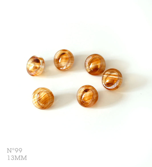 No.99 | ヴィンテージガラス同型ボタン（オーカー系グラデーション） 13mm | 6個セット