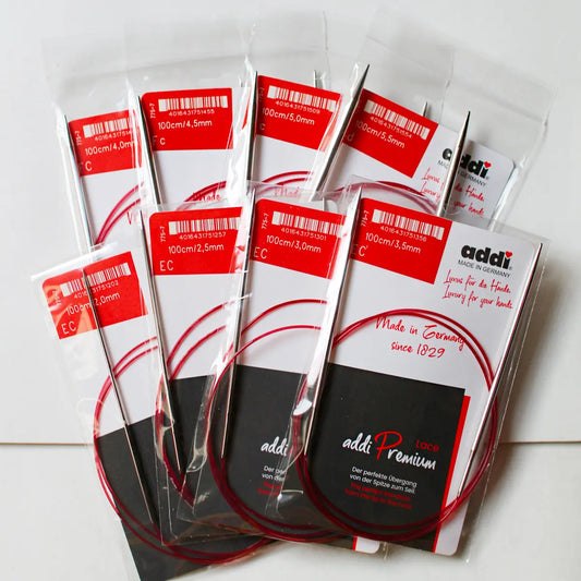 Addi Lace circular knitting needles with red cord