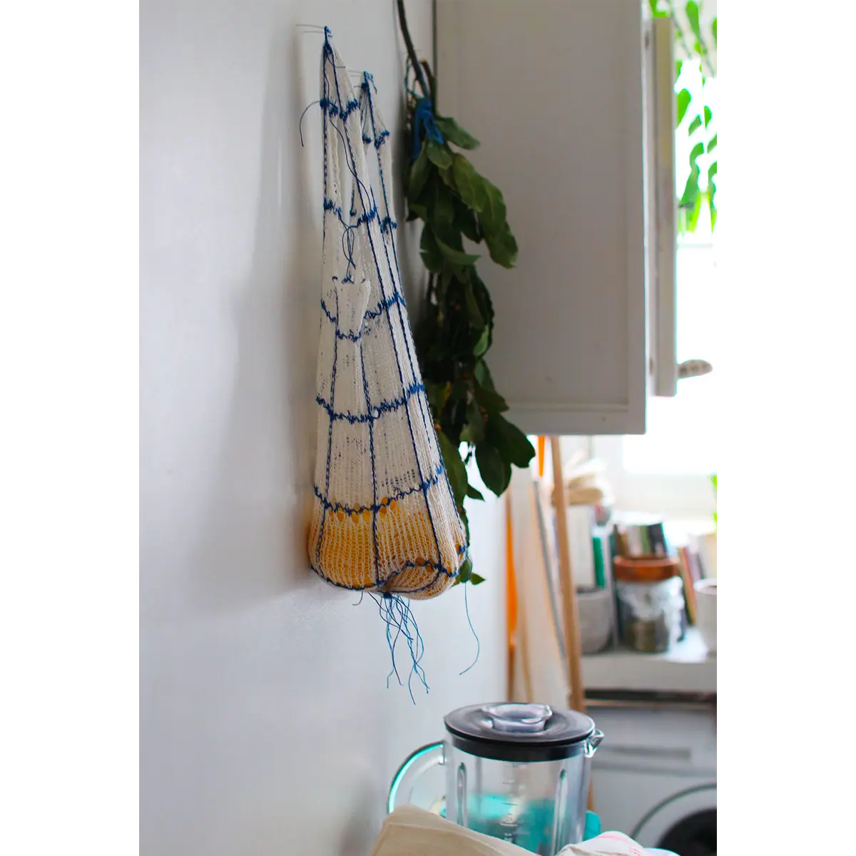 Original hand-knitted bag, minimalist style