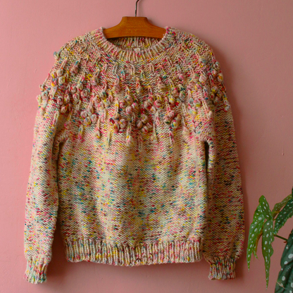 Hand-Knitted Bobble Pattern Sweater, Grey Color
