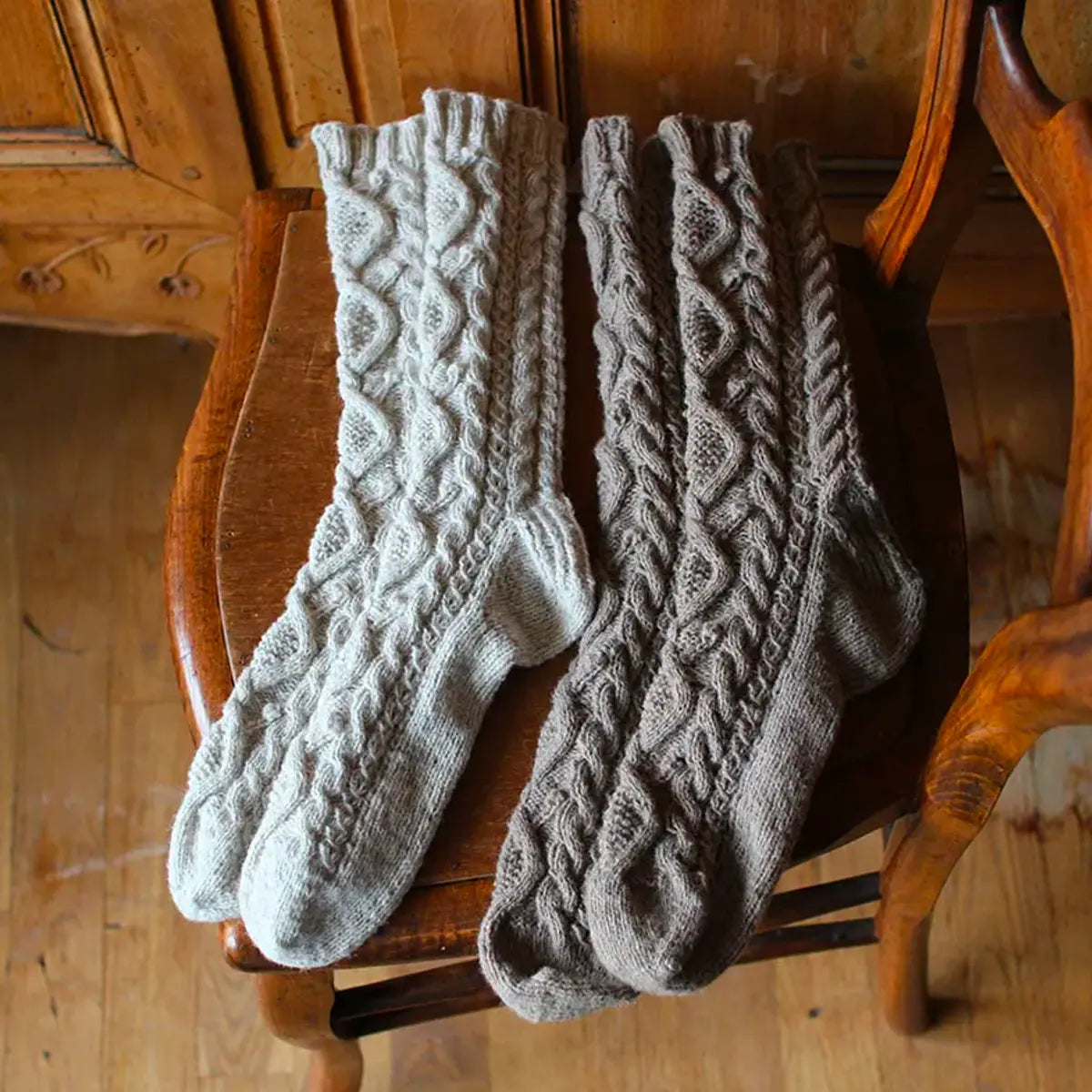 Hand-knitted Fantasy Aran sweater, natural color